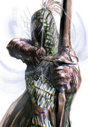 1boy armor arrow_(projectile) bow_(weapon) elden_ring elden_ring_nightreign gloves highres holding holding_bow_(weapon) holding_weapon hood hood_up ironeye_(elden_ring) rashuu upper_body weapon