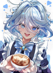 1girl absurdres ahoge bimmy blue_eyes blue_hair bow bowtie dress furina_(genshin_impact) genshin_impact hair_between_eyes highres looking_at_viewer open_mouth solo