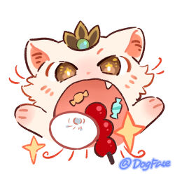 +_+ 1girl animal animal_ears animal_hands animalization arm_up arms_up brown_eyes candy cat cat_ears cat_paws cat_tail chibi dango dumpling fang food food_in_mouth gou_lianlian_dogface headpiece honkai:_star_rail honkai_(series) looking_at_viewer lowres open_mouth pink_cat pink_fur simple_background skewer solo spoken_sparkle surprised tail twitter_username wagashi white_background yunli_(honkai:_star_rail)