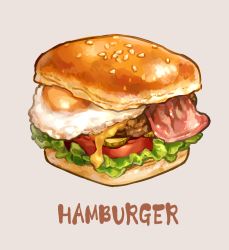 bacon burger cheese cube egg_(food) english_text food food_focus fried_egg grey_background no_humans original saino_misaki salad simple_background tomato