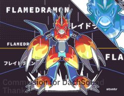 Rule 34 | armor, character name, commission, digimon, digimon (creature), dragon, fladramon, full body, helmet, horns, missing commentary, multiple views, notaventura, pixel art, red armor, red helmet, single horn