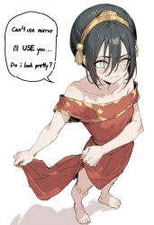 1girl avatar_legends barefoot english_text korra speech_bubble standing the_legend_of_korra white_background
