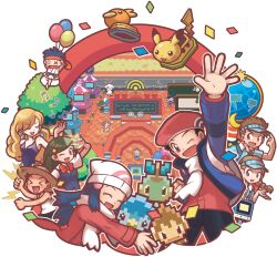 &gt;_&lt; 6+boys 6+girls :d ^_^ artist_request beanie beauty_(pokemon) black_belt_(pokemon) blonde_hair blue_shirt bow bowtie breasts bug_catcher_(pokemon) chimchar closed_eyes counter cowboy_hat cowgirl_(pokemon) cowgirl_(western) curly_hair dawn_(pokemon) dress dual_persona gen_1_pokemon gen_2_pokemon gen_3_pokemon gen_4_pokemon green_hair happy hat highres hug idol_(pokemon) indoors lady_(pokemon) lass_(pokemon) lass_(pokemon_dppt) long_hair long_sleeves looking_at_viewer lucas_(pokemon) mime_jr. multiple_boys multiple_girls nintendo official_art one_eye_closed open_mouth pikachu piplup pixelated pokemon pokemon_(creature) pokemon_dppt pokemon_platinum psychic_(pokemon) red_bow red_bowtie red_hat scarf school_kid_(pokemon) shirt sleeveless sleeveless_shirt small_breasts smile straw_hat swalot third-party_source torchic transparent_background twintails white_dress white_hat white_scarf white_shirt wi-fi_plaza wi-fi_plaza_attendant winter_clothes wobbuffet