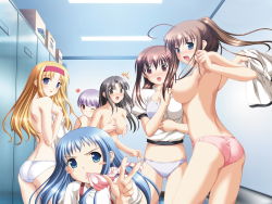 2006 4chan 6+girls :o ^^^ ahoge alto antenna_hair ass back bandana black_eyes black_hair blonde_hair blue_eyes blue_hair blue_panties blunt_bangs blush blush_stickers bra breasts brown_hair ceiling ceiling_light clothes_theft covering_breasts covering_privates embarrassed from_behind grabbing_another&#039;s_breast groping hairband heart high_ponytail highres indoors iwasaki_kouji kagami_shouko large_breasts lingerie locker locker_room long_hair looking_at_viewer looking_back miharu_-alto_another_story- mouth_hold multiple_girls naughty_face nipples no_pants nude official_art one_eye_closed ootori_mizuho open_clothes open_mouth open_shirt panties pink_eyes pink_panties ponytail purple_hair red_eyes sakuraoka_miharu shirt short_hair sideboob smile standing surprised tachibana_megumi tachibana_saori theft topless_female twintails uncensored underwear underwear_only underwear_theft undressing v w wakana_chitose white_panties