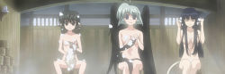 3girls animal_ears anime_screenshot antenna_hair aruruu bathing between_legs black_hair black_wings blind blue_eyes blunt_bangs breasts brown_eyes brown_hair bucket camyu convenient_censoring day dog_ears dog_tail hair_censor hair_over_breasts hands_up highres holding holding_with_tail indoors light_smile lineup long_hair long_image looking_at_viewer multiple_girls nakamura_kazuhisa navel nude onsen parted_bangs prehensile_tail same-sex_bathing shared_bathing short_hair silver_hair sitting small_breasts smile soap spread_legs steam stitched stool tail tail_between_legs third-party_edit utawarerumono wide_image window wings yuzuha_(utawarerumono)