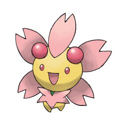 :d alternate_form cherrim cherrim_(sunshine) full_body gen_4_pokemon highres nintendo no_humans official_art open_mouth pokemon pokemon_(creature) pokemon_dppt pokemon_focus red_eyes smile solo sugimori_ken third-party_source transparent_background