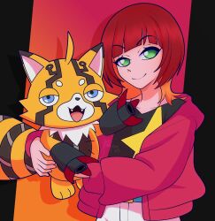 Rule 34 | belt, digimon, digimon beatbreak, fangs, green eyes, looking at viewer, pixiv user (10363163), pristimon, sakuya reina, smile, star (symbol)