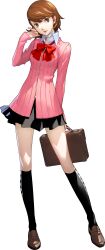 Rule 34 | 1girl, absurdres, bag, black skirt, black socks, bow, bowtie, brown bag, brown eyes, brown hair, cardigan, closed mouth, collared shirt, full body, gekkoukan high school uniform, highres, holding, holding bag, lips, long sleeves, looking at viewer, official art, persona, persona 3, persona 3 reload, pink cardigan, pink lips, pleated skirt, red bow, red bowtie, school bag, school uniform, shirt, short hair, skirt, smile, socks, soejima shigenori, solo, swept bangs, takeba yukari, third-party source, transparent background, white shirt