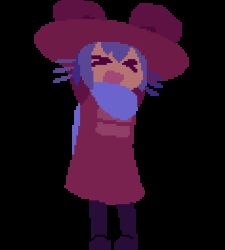 &gt;_&lt; 1other androgynous animal_hat animated animated_gif avolicis black_pantyhose brown_coat brown_hat cat_hat child closed_eyes coat dancing detached_hair full_body happy hat highres kono_subarashii_sekai_ni_shukufuku_wo! medium_hair niko_(oneshot) oneshot_(game) open_mouth other_focus pantyhose purple_hair purple_scarf scarf simple_background sleeves_past_fingers sleeves_past_wrists smile solo standing tomorrow_(konosuba) transparent_background very_long_sleeves wide_brim