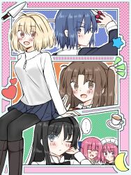 02surume 6+girls :d ahoge arcueid_brunestud black_eyes black_hair black_keys_(type-moon) black_pantyhose blonde_hair blue_bow blue_eyes blue_hair blush bow breasts brown_eyes brown_hair ciel_(tsukihime) closed_eyes crescent_moon cup expressionless hair_bow hairband heart highres hisui_(tsukihime) holding holding_weapon jewelry kitchen_knife kohaku_(tsukihime) long_hair looking_at_viewer maid maid_headdress moon multiple_girls necklace one_eye_closed open_mouth pantyhose short_hair siblings sisters sitting smile sweater tea teacup tohno_akiha tsukihime tsukihime_(remake) tunic turtleneck turtleneck_sweater twins twintails weapon yumizuka_satsuki