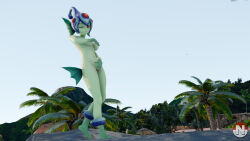 3d digimon digimon_(creature) digimon_frontier fins head_fins helmet highres monster_girl nail_polish ranamon
