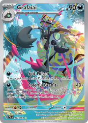 Rule 34 | animal focus, artist name, blue sky, card (medium), character name, cloud, company name, copyright name, copyright notice, day, english text, grafaiai, katou oswaldo, nintendo, no humans, official art, outdoors, paint, painting (action), pokemon, pokemon (creature), pokemon card, pokemon focus, pokemon tcg, rock, shroodle, sky, solo, third-party source, trading card, tree