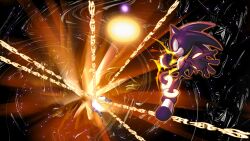 absurdres anklet aura battle beans_spaceboy blank_eyes bracelet chain clenched_hand darkspine_sonic erazor_djinn fire flying furry furry_male glowing_bracelet hedgehog_boy highres jewelry male_focus no_mouth open_hand outstretched_hand profile purple_fur pyrokinesis short_tail sonic_(series) sonic_and_the_secret_rings sonic_the_hedgehog tail