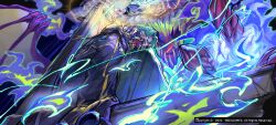 Rule 34 | 1boy, black jacket, chair, claws, coat, coat on shoulders, colored extremities, colored eyelashes, copyright name, crest, dragon, dragon wings, family crest, floating, game cg, green eyes, green hair, hanbok, hands on own knees, highres, horns, jacket, korean clothes, lo po bia traumerei, long sleeves, looking at viewer, looking down, mask, monster, mouth mask, official art, on chair, open clothes, open mouth, scales, shadow, sharp teeth, shinsoo (tower of god), short hair, sitting, solo, teeth, tongue, tower of god, tower of god: great journey, wings, yaga, zipper