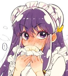 1girl blush double_bun eyeshadow food hair_bun makeup purple_eyes purple_hair ranma_1/2 shampoo_(ranma_1/2) sidelocks steamed_bun