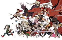 6+boys 6+girls :d ;) ;d aizawa_shota alternate_universe animal animal_head ankle_boots aoyama_yuuga apple arm_up armlet armor ashido_mina asui_tsuyu audio_jack bag bakugou_katsuki bare_shoulders beak belt belt_boots belt_buckle bicorne bikini_armor bird black_belt black_eyes black_footwear black_gloves black_hair black_headwear black_mask black_pants black_sclera blank_eyes blonde_hair blue_gemstone blue_hair blue_pants blush_stickers body_markings boku_no_hero_academia book boots breasts brown_belt brown_footwear brown_hair buckle burn_scar cape capelet chasing cleavage clenched_teeth closed_mouth clothed_animal colored_sclera colored_skin commentary corset covered_face crow cutlass dagger dark_blue_hair dark_green_hair dark_shadow dot_nose dragon elbow_gloves energy_beam eyes_visible_through_hair facial_hair fantasy flask flat_color fleeing floating_cape floating_clothes floating_hair flower_symbol flying food freckles from_side fruit fur-tipped_tail fur-trimmed_cape fur-trimmed_gloves fur_trim gauntlets gem glasses gloves greaves green_eyes green_gemstone green_hair grey_capelet grey_pants grin gun hagakure_toru hair_strand half_updo hammer hand_on_headwear hand_on_own_arm hands_up hat headband high_collar highres holding holding_gun holding_hammer holding_sheath holding_sword holding_weapon horns horseback_riding iida_tenya invisible jewelry jiro_kyoka jumping kaminari_denki katana kirishima_eijirou knee_boots knife lace-up_boots leaf leg_armor light_frown liquid long_earlobes long_hair long_sleeves long_sword looking_ahead looking_at_viewer looking_to_the_side low-tied_long_hair lowah magic medieval medium_breasts medium_hair messy_hair midair midoriya_izuku multicolored_hair multiple_boys multiple_girls necklace no_shirt official_alternate_costume ojiro_mashirao one_eye_closed open_clothes open_hand open_mouth open_vest outstretched_arms outstretched_hand outstretched_legs oversized_animal pants paper parted_lips pauldrons pink_hair pink_skin pinstripe_legwear pinstripe_pattern pinstripe_skirt potion profile puffy_long_sleeves puffy_sleeves purple_eyes purple_footwear purple_gloves purple_hair quill red_brooch red_cape red_footwear red_gloves red_hair red_hood riding riding_bird riding_dragon ringlets round-bottom_flask running satchel scar scar_on_face scarf sero_hanta sharp_teeth sheath sheathed shield shoes short_hair short_sleeves short_sword shoulder_armor shoulder_bag sidelocks sideways_mouth signature simple_background single_bare_arm single_glove single_vambrace skirt sleeveless slit_pupils smile smoke smoke_trail sneakers sparkle spiked_armlet spiked_hair spread_arms staff staff_riding strapless streaked_hair striped_clothes striped_skirt stubble sweatdrop sword tail tape teeth thigh_boots tiara todoroki_shouto tokoyami_fumikage toned toned_male tongue tongue_out tooth_necklace tube_top two-tone_hair uraraka_ochako vambraces vertical-striped_clothes vertical-striped_skirt vest weapon western_dragon white_background white_footwear white_hair white_scarf white_sleeves wooden_staff yaoyorozu_momo yellow_eyes yellow_horns