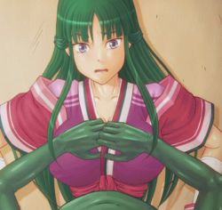 animated animated_gif arekara4nen bouncing_breasts breasts green_hair large_breasts lowres monster nipples purple_eyes rape undressing