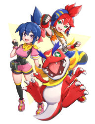 1boy 1girl absurdres breasts dinosaur fossil_fighters gonzarez highres small_breasts