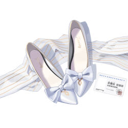 Rule 34 | blue archive, bow, commentary, english commentary, footwear bow, footwear focus, high heels, highres, id card, no humans, pantyhose, seia (blue archive), shadow, shoes, striped clothes, striped pantyhose, trinity general school logo, ttt (5274293), unworn footwear, unworn pantyhose, vertical-striped clothes, vertical-striped pantyhose, white bow, white footwear, white pantyhose