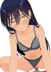 1girl absurdres blue_hair breasts censored clothing_aside commentary_request cowgirl_position gundam gundam_gquuuuuux hetero highres looking_at_viewer mosaic_censoring myapanpan nyaan_(gundam_gquuuuuux) panties panties_aside pov sex small_breasts squatting_cowgirl_position straddling underwear underwear_only vaginal white_background