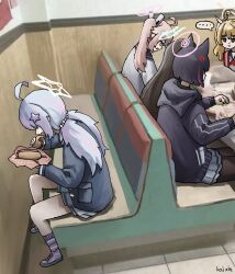 ... 5girls absurdres after-school_sweets_club_(blue_archive) ahoge airi_(blue_archive) animal_ears black_hair blonde_hair blue_archive blue_hair cat_ears cat_girl food hair_ornament halo highres jacket kai_xin kazusa_(blue_archive) long_hair multicolored_hair multiple_girls natsu_(blue_archive) pink_hair reisa_(blue_archive) skirt star_(symbol) star_hair_ornament twintails yoshimi_(blue_archive)