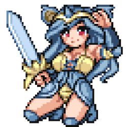 artist_request blue_hair gen_1_pokemon horn lowres moemon nidoqueen nintendo pokemon pokemon_(creature) red_eyes source_request sword weapon