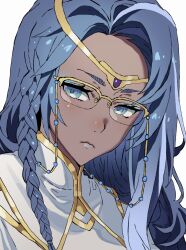 Rule 34 | 1girl, blue eyeshadow, blue lips, circlet, dark-skinned female, dark skin, eyeshadow, fire emblem, fire emblem heroes, gold circlet, heimdallr (fire emblem), highres, lipstick, makeup, nintendo, office lady, solo, tsujii luki