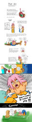 3boys 3girls absurdres anna_(karbo) casual_nudity cigarette colorized crisis english_text felarya giant giantess highres karbo lamia long_hair monster_girl multiple_boys multiple_girls navel nipples nude open_mouth pink_hair pussy short_hair smoking stomach_(organ) uncensored uvula vore