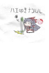 Rule 34 | 1girl, absurdres, annoyed, artist name, black hair, bug, chibi, fingerless gloves, fly, gloves, hair ribbon, highres, insect, japanese text, legs, long hair, nakoruru, pantyhose, ribbon, samurai spirits, snk, solo, the king of fighters, thighs, traditional media, translation request, very long hair, white eyes