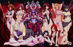 6+girls all_fours armpits arms_behind_head artist_logo ass bikini black_bikini black_hair black_sclera bleach blonde_hair blue_one-piece_swimsuit boa_hancock braid breasts cleavage colored_sclera commission crossover demon_girl deviantart_username earrings erza_scarlet facebook_username fairy_tail female_focus full_body hair_over_one_eye harem highleg highleg_swimsuit irene_belserion jadenkaiba jewelry katarina_(league_of_legends) large_breasts league_of_legends logo long_hair looking_at_viewer lying matsumoto_rangiku midriff multiple_girls naruto_(series) navel one-piece_swimsuit one_piece paladins pimp pixiv_username purple_bikini red_hair sarong scar shyvana sitting slingshot_swimsuit smile standing swimsuit terumi_mei throne twin_braids underboob watermark web_address white_bikini yamanaka_ino yuri