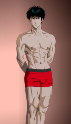 Rule 34 | 1boy, abs, black hair, blue eyes, highres, legs, male focus, muscular, muscular male, nipples, playing sports, rukawa kaede, sexyanimes, slam dunk (series), standing, underwear