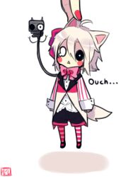 Rule 34 | 1girl, animal ears, bad id, bad tumblr id, black shorts, bow, bowtie, commentary, crying, english commentary, five nights at freddy&#039;s, five nights at freddy&#039;s 2, fox ears, fox tail, full body, hair bow, jacket, long sleeves, lulu-999, mangle, mini person, minigirl, missing eye, open mouth, pink bow, short hair, shorts, sidelocks, solo, tail, white bow, white bowtie, white hair, white jacket