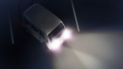 dim_lighting from_above fukuda_tomonori game_cg highres motor_vehicle night no_humans official_art robotics;notes tagme truck