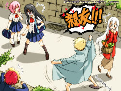 ! !! 00s 2008 2009 2boys 3girls alternate_costume bare_legs basket black_hair blonde_hair blush brown_footwear brown_legwear carrot chiseko1000yeah coat contemporary crossdressing dress duke_pantarei english_text estellise_sidos_heurassein exhibitionism feet flashing flynn_scifo genderswap genderswap_(mtf) hairy_legs heart japanese_text loafers long_hair loose_socks multicolored_hair multiple_boys multiple_girls naked_coat open_clothes open_coat outdoors pink_hair public_indecency school_uniform shoes short_hair skirt socks standing streaked_hair surprised tales_of_(series) tales_of_vesperia text_focus turn_pale two-tone_hair very_long_hair walking white_hair white_legwear yuri_lowell zagi_(tales)