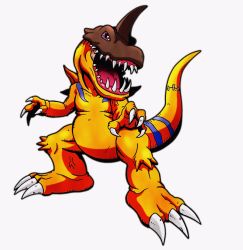 claws digimon greymon highres horn original red_eyes sharp_teeth skullgreymon tail teeth why