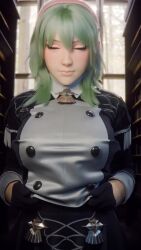 1girl 3d animated bouncing_breasts breasts byleth_(female)_(academy_uniform)_(fire_emblem) clothes_lift female_byleth_(enlightened)_(fire_emblem) female_byleth_(fire_emblem) fire_emblem fire_emblem:_three_houses green_eyes green_hair indoors j9006 large_breasts looking_at_viewer nintendo nipples no_bra official_alternate_costume shirt_lift solo tagme video