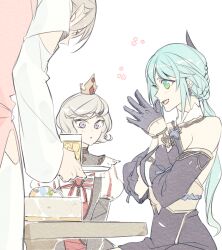 Rule 34 | 3girls, bare shoulders, cup, drinking glass, eremon (mabinogi), etain (mabinogi), happy, mabinogi, multiple girls, rian (bdl), simple background, sitting, sleeveless, smile, table