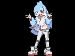 1girl animated animated_gif bad_source blue_hair blue_shirt colored_shoe_soles colored_tips cropped_hoodie cropped_shirt dancing full_body grey_shorts half_updo hands_up help!!_(hololive) high_ponytail hololive hololive_indonesia hood hoodie jacket kobo_kanaeru kobo_kanaeru_(1st_costume) long_hair long_sleeves looking_at_viewer looping_animation midriff multicolored_hair navel official_art open_mouth pants ponytail puffy_long_sleeves puffy_sleeves ringed_eyes see-through_clothes see-through_jacket shirt shoes shorts simple_background smile sneakers solo split_ponytail standing tight_clothes tight_pants transparent_background two-tone_hair virtual_youtuber w white_hair white_hoodie white_pants white_shoes yoir