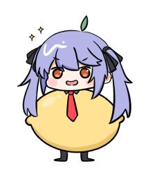 azur_lane chibi daenoki essex_(azur_lane) food fruit hair_ornament leaf_hair_ornament lemon open_mouth purple_hair smile star_(symbol) twintails white_background