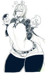 Rule 34 | 1girl, :q, alternate breast size, alternate costume, alternate form, alternate hair length, alternate hairstyle, antennae, belt, breasts, brooch, cape, closed eyes, collared shirt, donut, food, greyscale, highres, jewelry, large breasts, monochrome, pantyhose, shirt, short hair, shorts, simple background, smile, solo, spacezin, tall female, thick thighs, thighs, tongue, tongue out, touhou, white background, white shirt, wide hips, wriggle nightbug