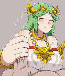 absurdres closed_eyes green_hair handjob highres kid_icarus kid_icarus_uprising mantan matching_hair/eyes nintendo palutena penis