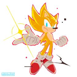 1boy animal_ears blue_eyes furry furry_male gloves glowing highres official_art red_footwear serious simple_background solo sonic_(series) sonic_frontiers sonic_the_hedgehog sonicofficialjp super_sonic super_sonic_2 uno_yuuji white_background white_gloves yellow_fur