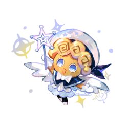 1other :d angel angel_cookie angel_cookie_(choir_conductor) angel_wings arm_up artist_name bad_id bad_pixiv_id black_pants blonde_hair blue_capelet blue_eyes bow bowtie buttons capelet commentary_request cookie_run cookie_run:_kingdom curly_hair double-breasted dress frilled_gloves frills gloves highres holding holding_wand inactive_account official_alternate_costume open_mouth other_focus pants rn9j shoes short_hair smile solid_circle_eyes solo sparkle star_(symbol) star_wand traditional_bowtie very_short_hair wand white_bow white_bowtie white_dress white_gloves white_shoes white_wings wings