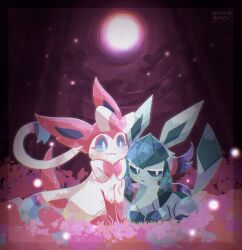 Rule 34 | :3, animal focus, averting eyes, blue eyes, border, bow, closed mouth, gen 4 pokemon, gen 6 pokemon, glaceon, highres, jitome, looking at another, mr h202, nintendo, no humans, pokemon, pokemon (creature), sitting, smile, sylveon, transparent border