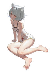 1girl absurdres animal_ears barefoot feet highres looking_at_viewer medium_hair mio_(xenoblade) polan_kui soles toes white_hair xenoblade_chronicles_(series) xenoblade_chronicles_3 yellow_eyes