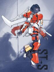1girl airplane_wing arm_cannon armor black_helmet black_skin colored_skin decepticon full_body genderswap genderswap_(mtf) helmet high_heels highres lillified2 looking_at_viewer mecha mecha_focus mechanical_wings metal_skin multicolored_armor parted_lips red_armor robot robot_girl smile solo starscream transformers weapon white_armor wings
