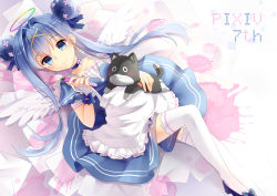 1girl absurdres angel angel_wings female_focus hair_intakes halo highres kyuri_tizu original pixiv-tan solo thighhighs white_thighhighs wings