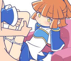 1girl arle_nadja armor blush boots censored clothed_sex half_updo madou_monogatari oekaki orange_hair penis ponytail pussy puyopuyo sex short_hair solo_focus spread_legs tomu_(tomubobu) yellow_eyes