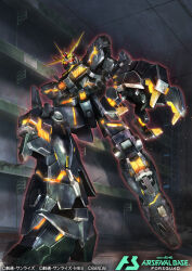 Rule 34 | bandai, battle, claws, commentary request, company name, copyright logo, copyright name, copyright notice, energy, glowing, glowing eyes, gundam, gundam arsenal base, gundam unicorn, hukutuuprunes, machinery, mecha, mecha focus, mobile suit, no humans, official art, realistic, red eyes, reveal, robot, science fiction, solo, spoilers, unicorn gundam banshee, v-fin