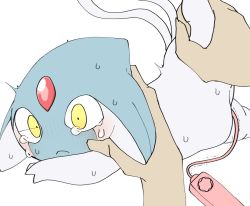 1girl azelf blue_skin blush closed_mouth colored_skin controller creatures_(company) disembodied_hand flat_chest flat_color forehead_jewel game_freak gem gen_4_pokemon grey_skin leg_up legendary_pokemon multicolored_skin multiple_tails nintendo nose_blush object_insertion pokemon pokemon_(creature) red_gemstone remote_control remote_control_vibrator simple_background sketch solo_focus spread_legs sweat tail tears two-tone_skin two_tails vaginal vaginal_object_insertion vibrator vibrator_cord white_background wide-eyed yamada_(pixiv_24040206) yellow_eyes